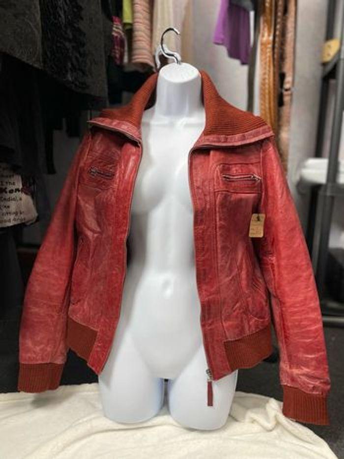 Veste en cuir véritable bordeaux vintage y2k S - photo numéro 2