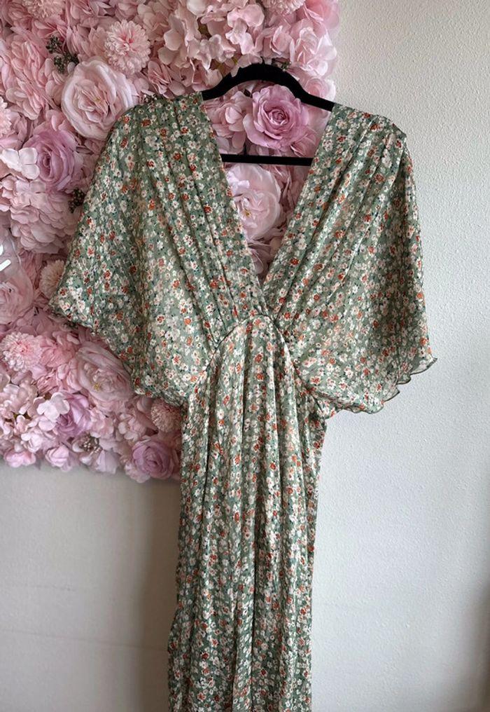 Robe longue Holly&Joey imprimée fleurs vert clair et lurex argenté, taille 36/38 - photo numéro 5