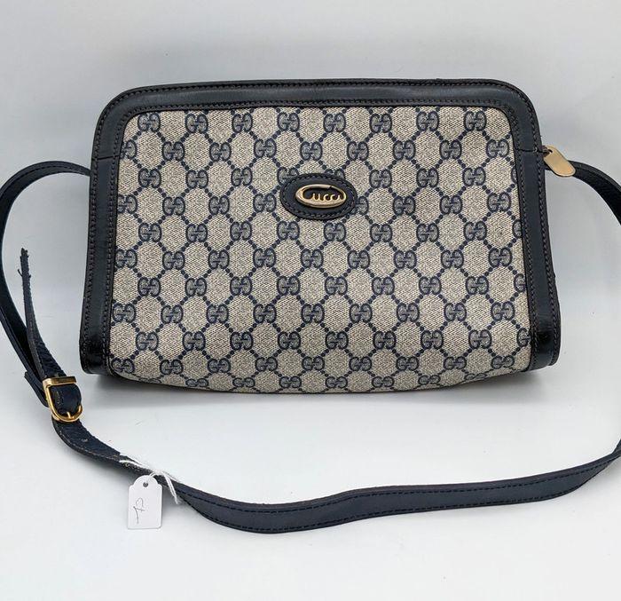 Sac vintage Gucci porté épaule ou bandoulière Monogramme cuir bleu et tissu - photo numéro 2