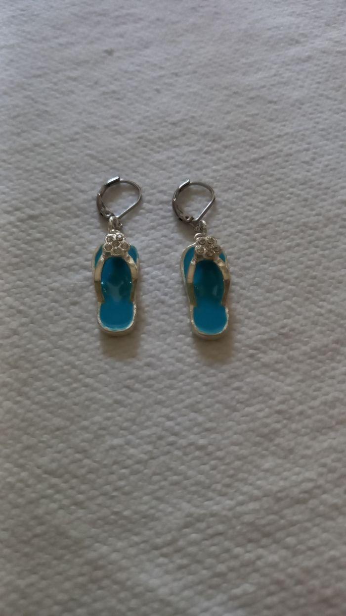 Boucles d'oreilles tongs bleues - photo numéro 1