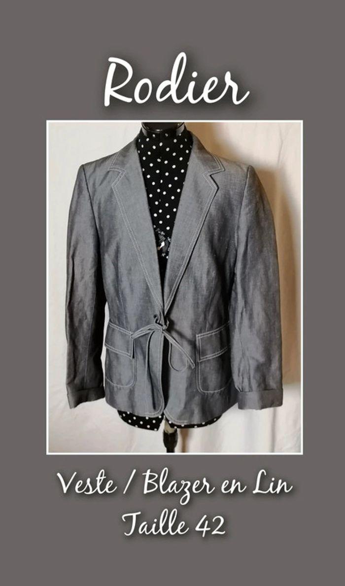 Veste / Blazer gris en lin taille 42 Rodier - photo numéro 1