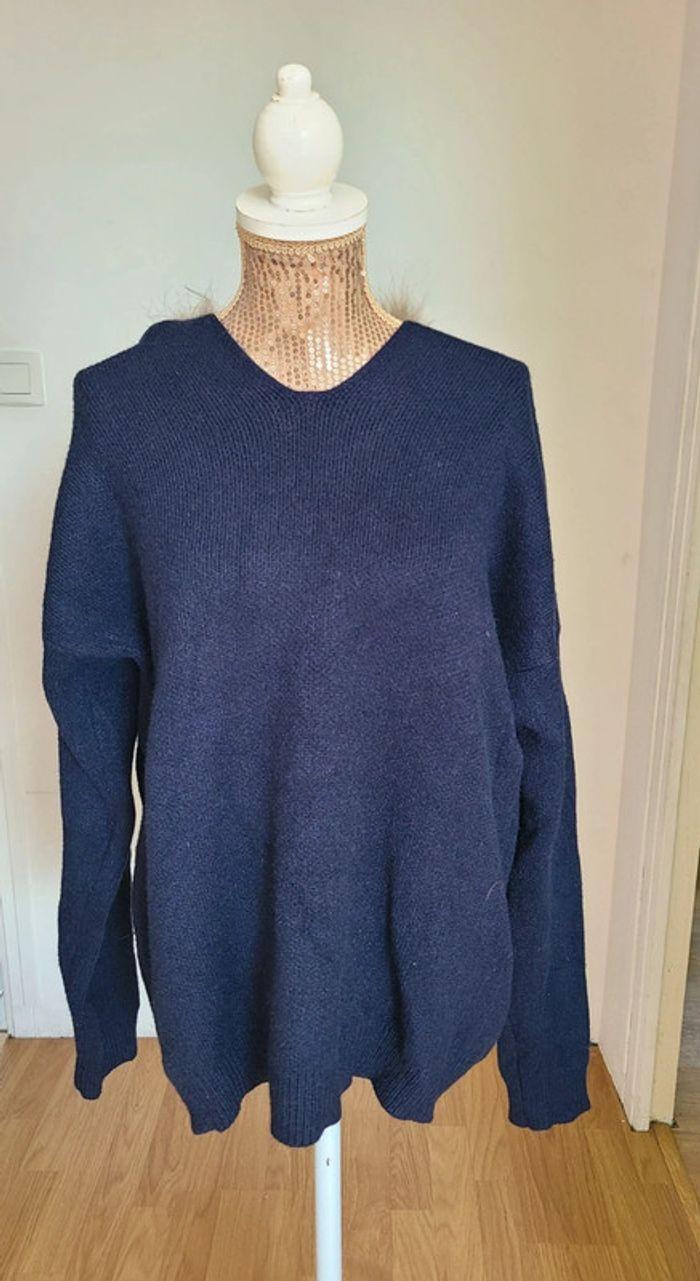 Pull bleu à capuche fourrure raton laveur taille unique - photo numéro 1