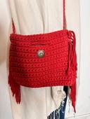 Sac pochette à franges en macramé rouge Vimoda