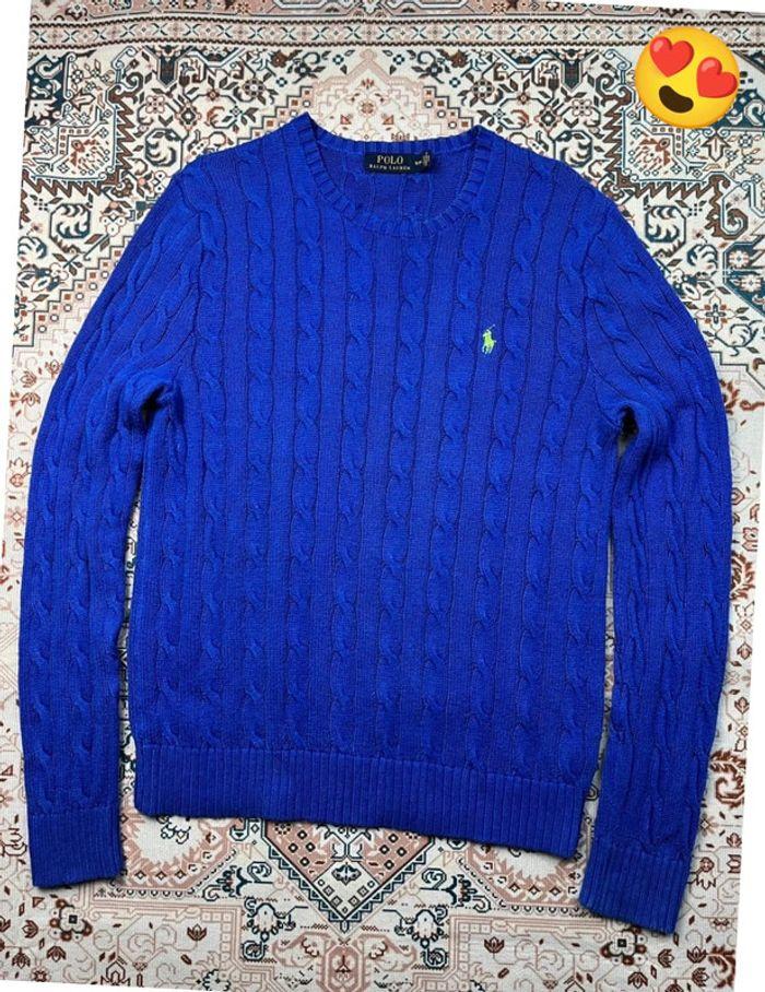 Pull torsadé Ralph Lauren bleu en coton pour homme | Taille S - photo numéro 2