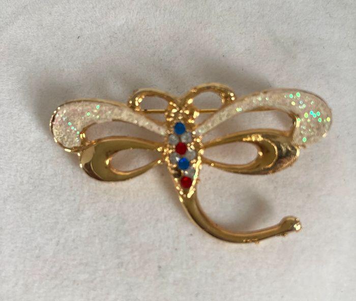 Broche libellule strass et dorée - photo numéro 1