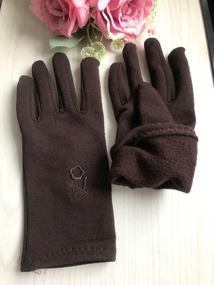 Gants chauds fourrés marron à fleurs brodées 🌸 - photo numéro 2