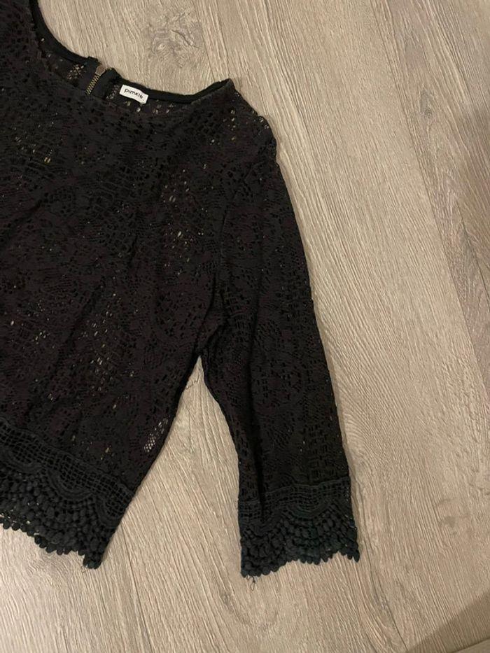 Blouse courte en dentelle crochet noir manches 3/4 pimkie taille 38 - photo numéro 3