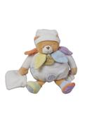 Doudou et Compagnie ours bonnet blanc marron mauve orange mouchoir blanc spirale