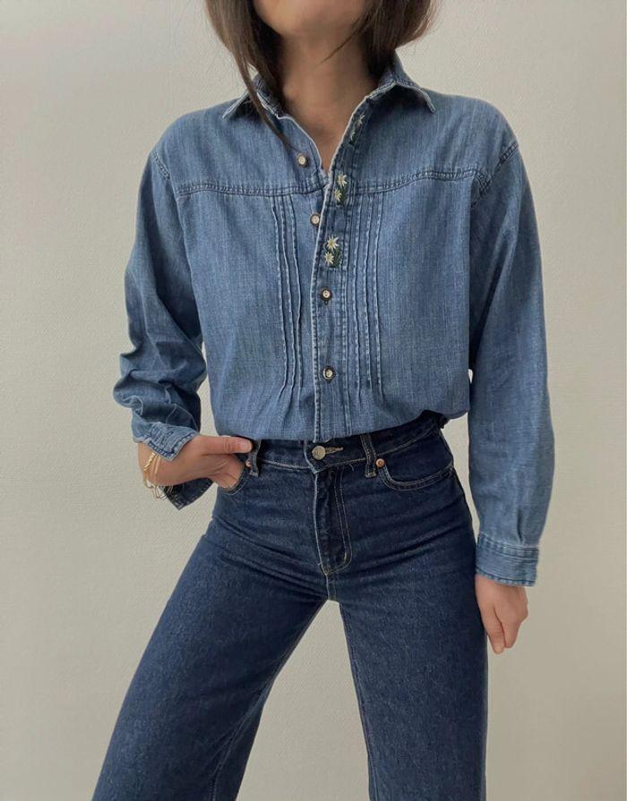 Chemisier denim à broderie fleur - photo numéro 7