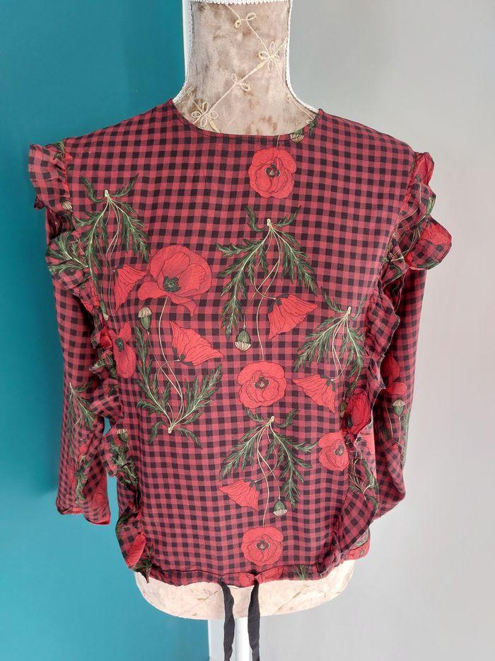 Blouse Zara Basic rouge & noir coquelicots S - photo numéro 1