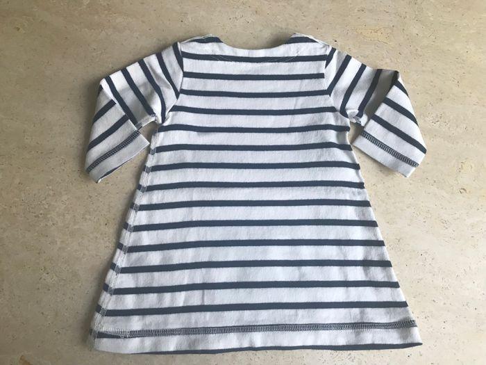 ROBE MANCHES LONGUES "PETIT BATEAU" BLEU MARINE & ECRUE - TAILLE : 6 MOIS - photo numéro 2