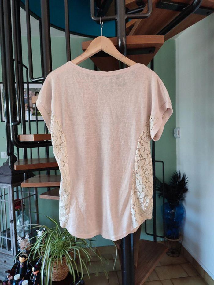 T-shirt beige paillettes dentelle offert - photo numéro 7