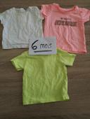 Lot 3 t-shirts manches courtes bébé 6 mois