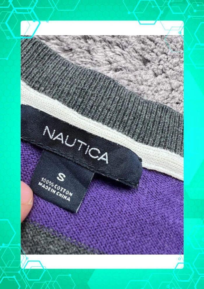 👕 Pull col V Nautica Violet Gris Taille S 👕 - photo numéro 7