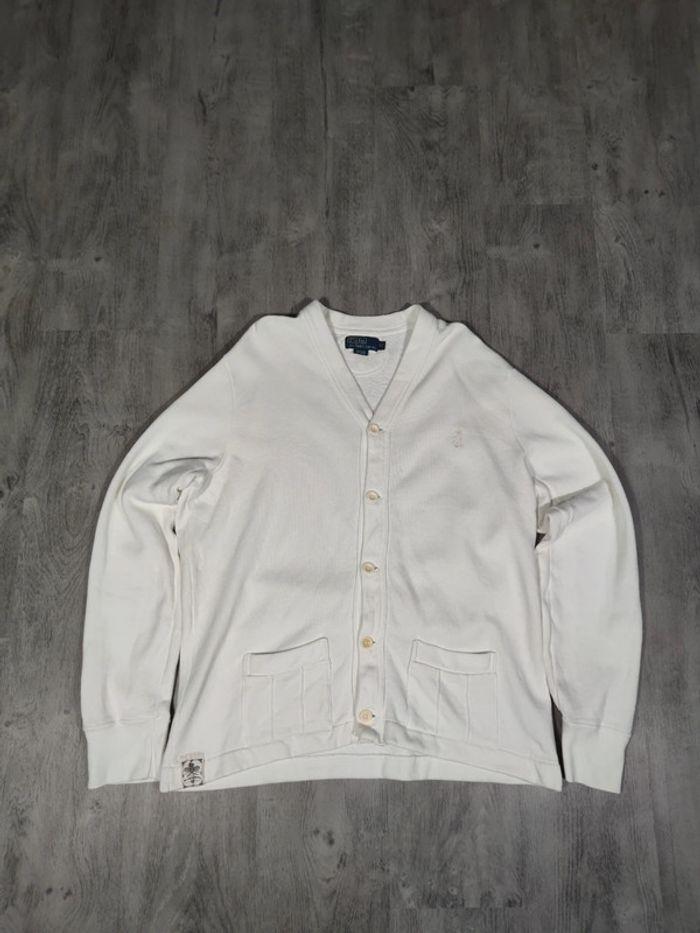 Pull Cardigan Ralph Lauren Blanc Logo Brodé Taille XL Homme - photo numéro 3