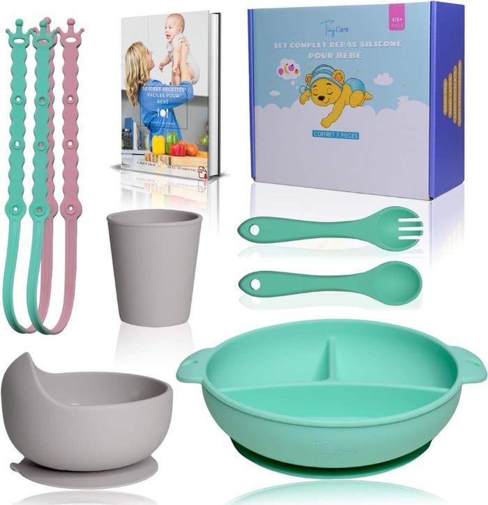 TINY CARE, Coffret repas bebe 7pces - set repas bébé - assiette pour bebe - cordons - bol ventouse - couverts - tasse -
en silicone
neuf dans sont coffret
15.00e - photo numéro 2