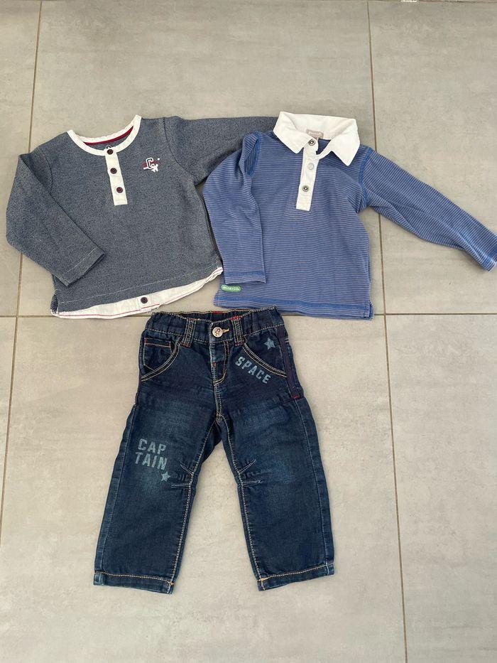 Lot 2 t-shirt manches longues et jeans bébé garçon - photo numéro 1