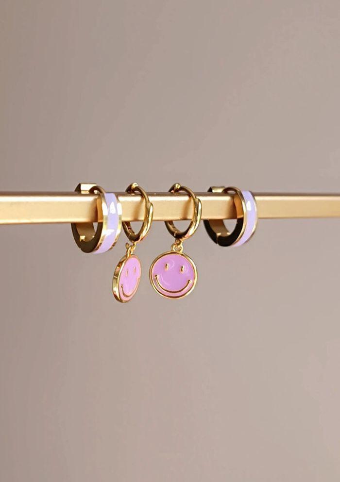 Boucles d'oreilles smile acier inoxydable violet - photo numéro 1