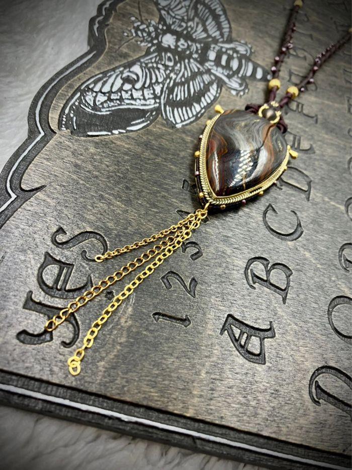 SOLDE -25% Collier pendentif sautoir en macramé avec pierre de Bronzite - photo numéro 3