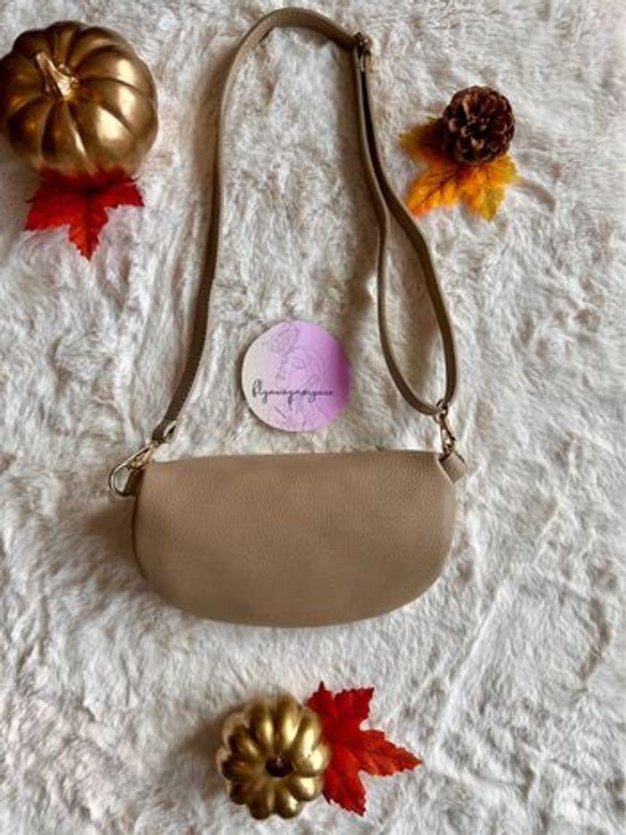 Sac banane en bandoulière cuir grainé beige 26*15 cm - photo numéro 2