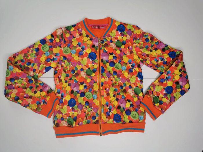 Veste style Teddy Agatha Ruiz de la Prada Taille 10 ans orange motif bouton matelassé - photo numéro 2