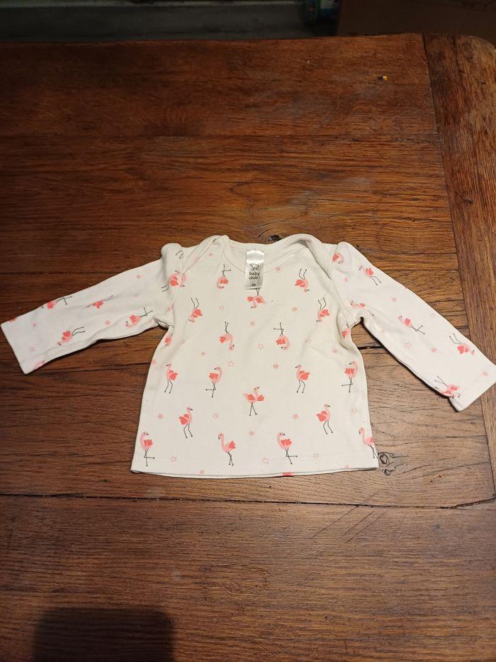 T shirt blanc avec motif flamant rose taille 3 mois - photo numéro 1