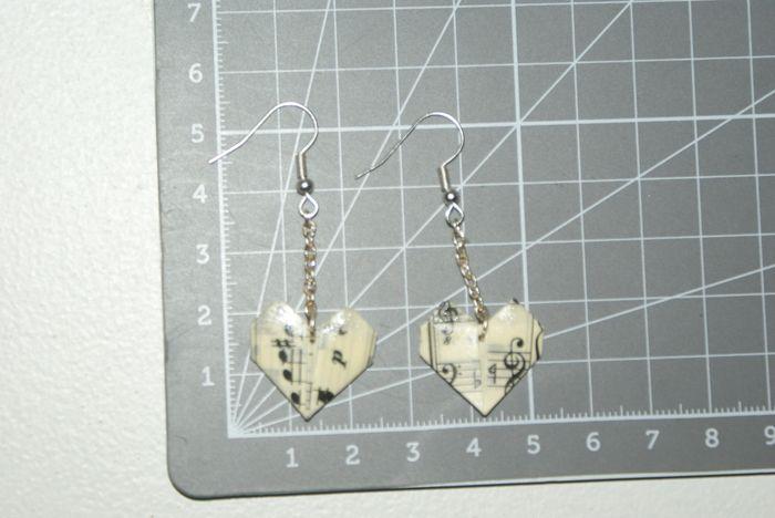 Boucles d'oreilles en forme de coeur Papier partitions notes de musique Origami - photo numéro 4