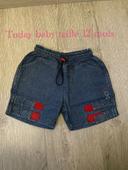 Short bermuda en jean taille élastique bleu empiècement rouge today baby taille 12mois