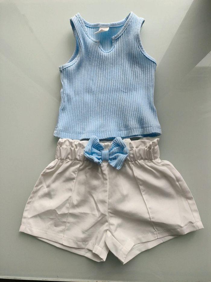 Petit ensemble maillot short bébé fille 6 -9 mois - photo numéro 1