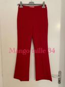 Pantalon taille haute coupe flare bas large évasé rouge mango taille 34