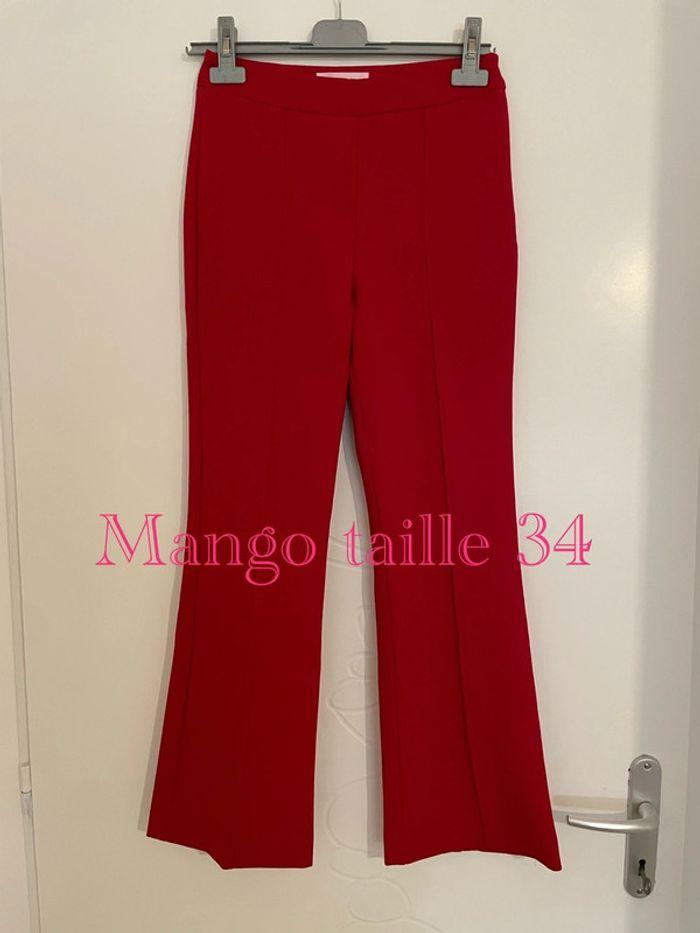 Pantalon taille haute coupe flare bas large évasé rouge mango taille 34 - photo numéro 1