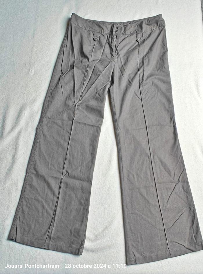 Pantalon large femme gris taupe