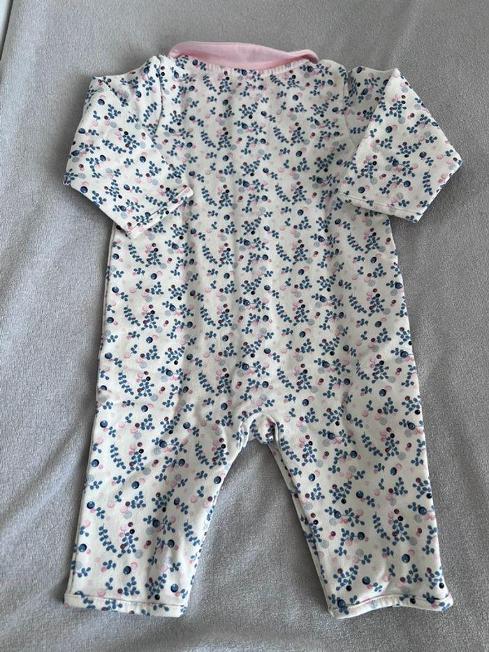 Pyjama / grenouillère blanche et rose à motif floral Okaidi taille 3 mois - photo numéro 3