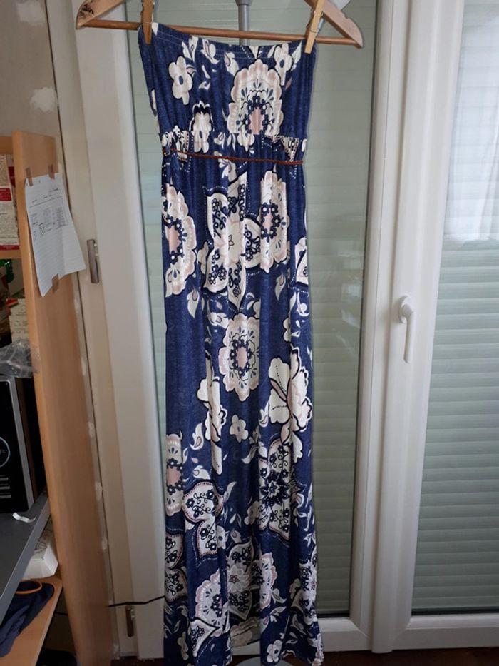 Robe longue sans bretelles bleu et fleurs rose 38/40 - photo numéro 6