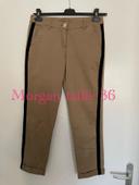 Pantalon court chino extensible beige bande noir pailleté daim côté Morgan taille 36