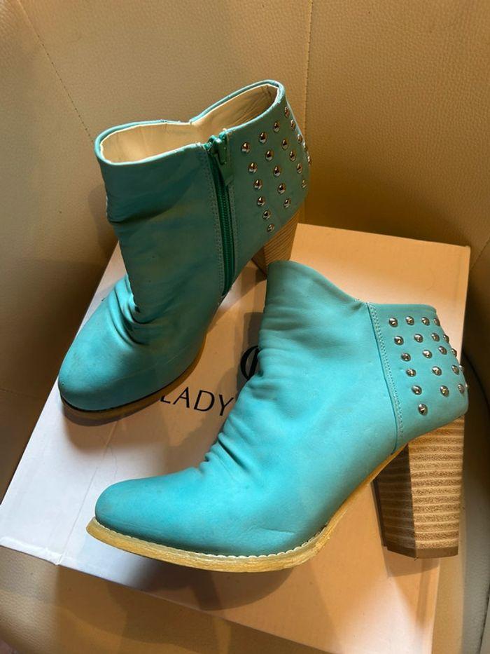 Bottines bleues turquoises à talons - photo numéro 2