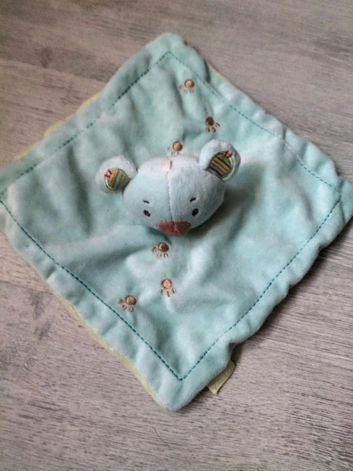 Doudou peluche plat ours bleu avec petites pattes ZEN - photo numéro 1