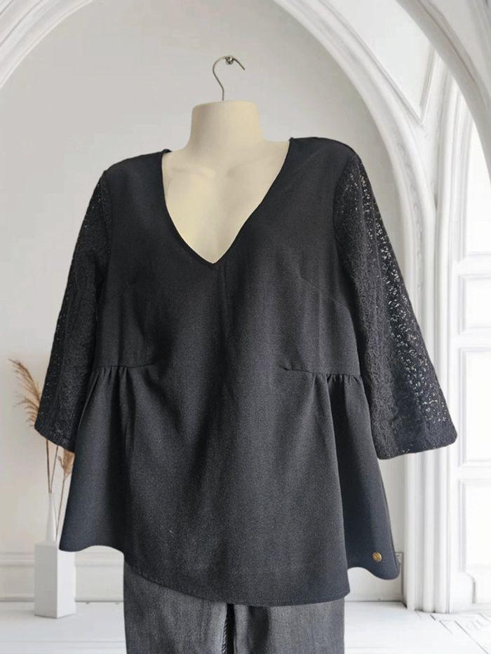 Blouse noire manches 3/4 - dentelle - Bonobo - photo numéro 2