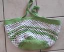 Sac crocheté de courses, de plage unique vert pomme et blanc