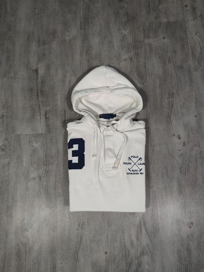 Sweat à Capuche Ralph Lauren Blanc Logo Brodé Bleu Marine Taille M Homme - photo numéro 1