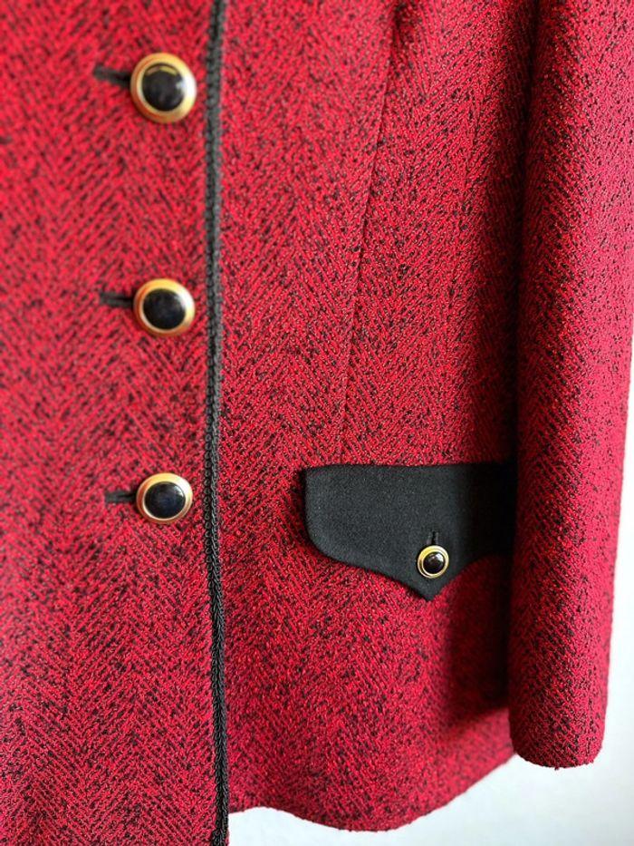 Veste vintage en laine à motif tweed rouge et noir, taille 40 - photo numéro 2