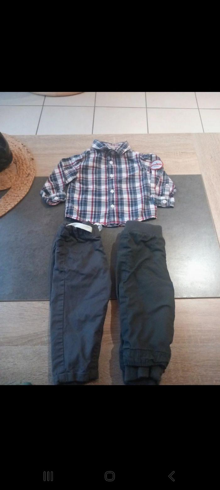 Lot 2 pantalons kiabi et 1 chemise 6 mois  creeks - photo numéro 1