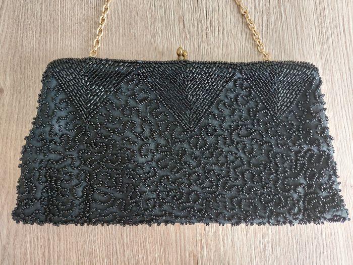 Sac pochette noir perles chaîne dorée - photo numéro 2