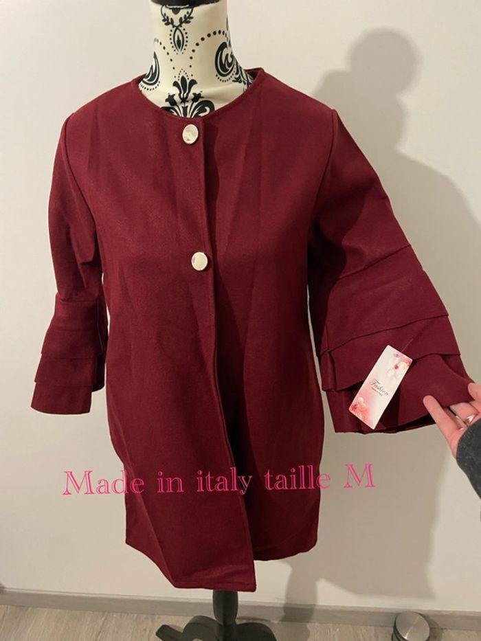 Manteau caban bordeaux manches trompette neuf made in Italy taille M - photo numéro 1