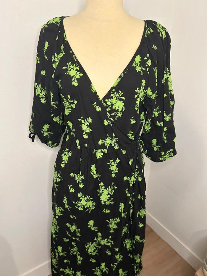 Robe longue cache-coeur noire et verte - photo numéro 2