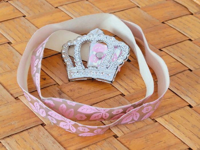 Ceinture vintage coquette 1980 rose argentée couronne diadème fleurs - photo numéro 7