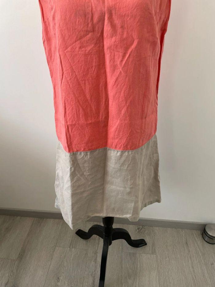 Robe à manche courte en lin corail et beige caroll taille 38 - photo numéro 3