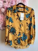 Chemise taille XS oversize fluide jaune-orange à motifs fleuris, zara neuve