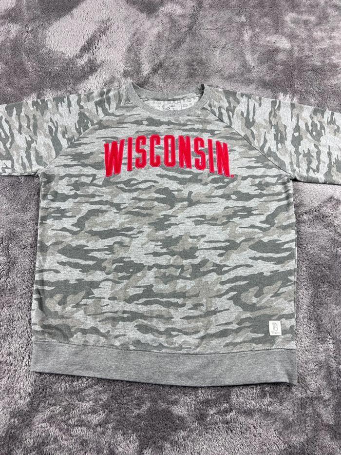 👕 Sweat à capuche Veste University Rare Vintage y2k 90s 2000s Wisconsin Gris Taille L 👕 - photo numéro 6