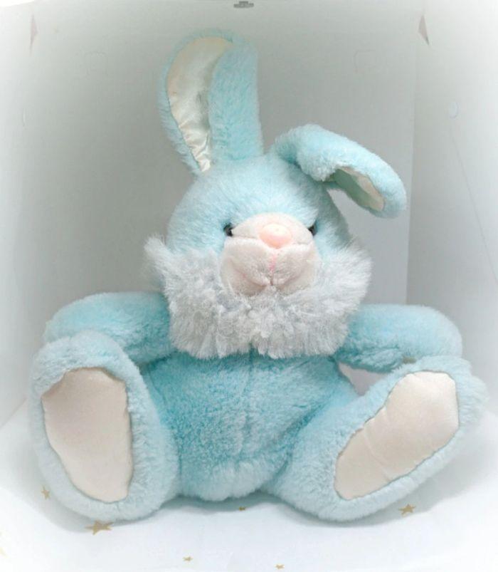 Peluche doudou Teddy lapin bunnies rabbit bleu blanc gipsy vintage satiné satin - photo numéro 1